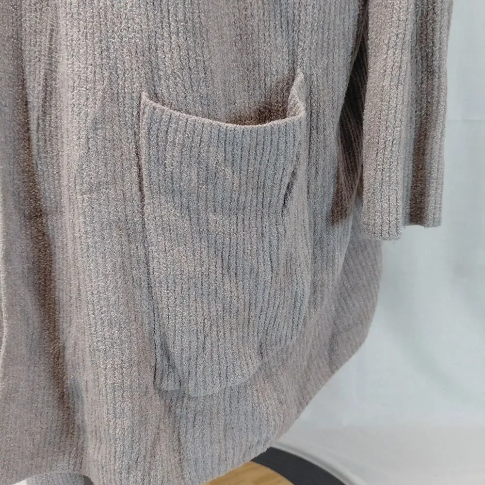 Barefoot Dreams CozyChic Ultra Lite taupe hooded open front cardigan SZ 3XL - Picture 6 of 11